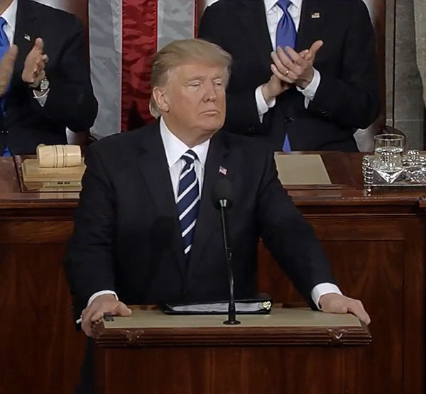 President Trump speaking to Congress February 28, 2017